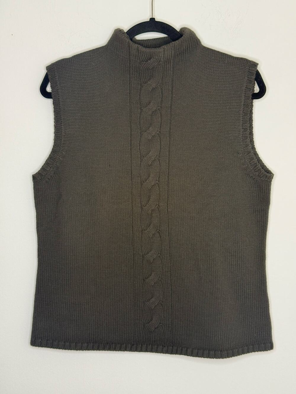 Jones New York Vintage Dark Green Wool Chunky Knit Mock Neck Sweater Vest XL